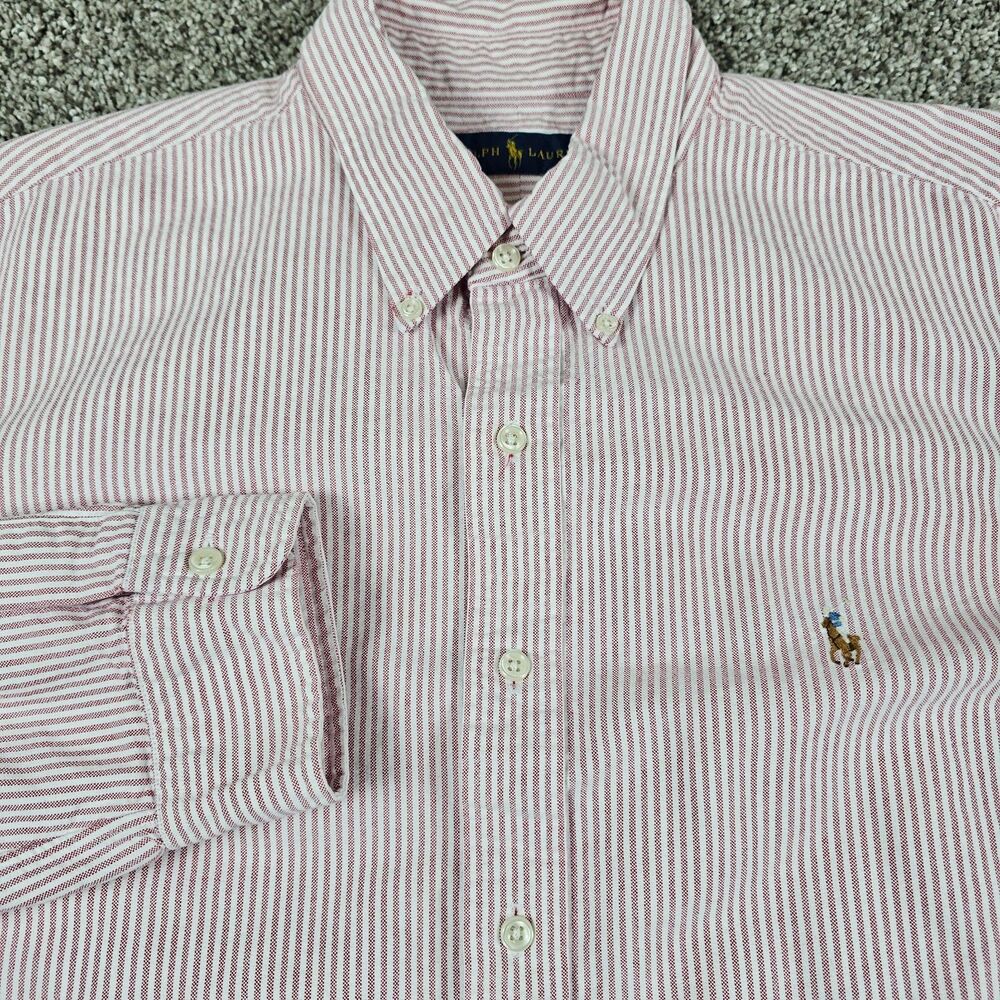 Ralph Lauren Shirt Mens XL Peach White Striped Oxford Long Sleeve Flesh Preppy - Picture 1 of 11
